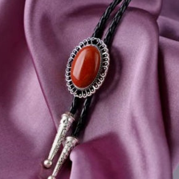 Large Red Agate Sparkled Gemstone Adjustable Lariat Western Bolo Unisex NWT - Picture 1 of 4